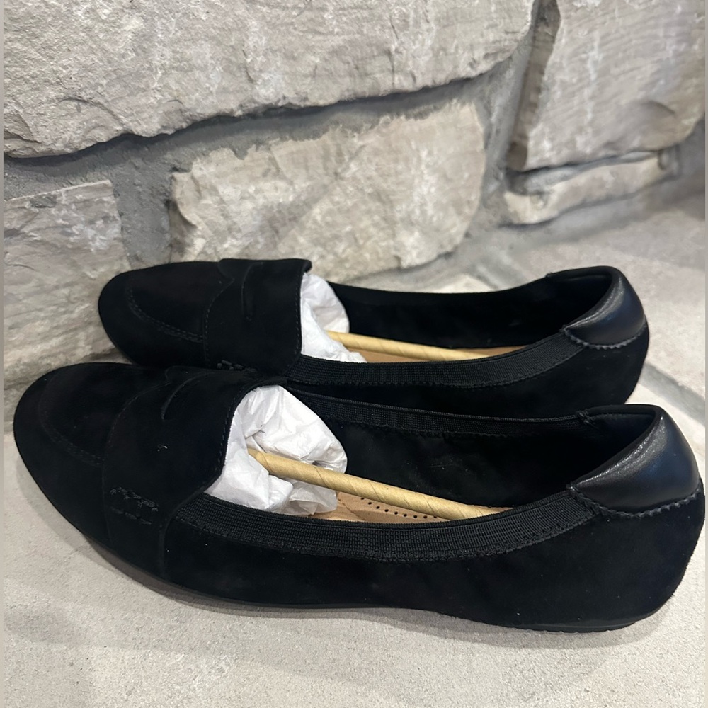 LANDS’ END black womens comfort slip on velvet ballet flats